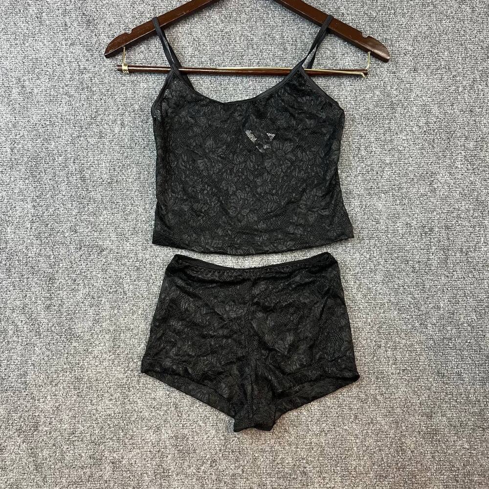 Escante Black Lace Lingerie Set Top Shorts Women Small S